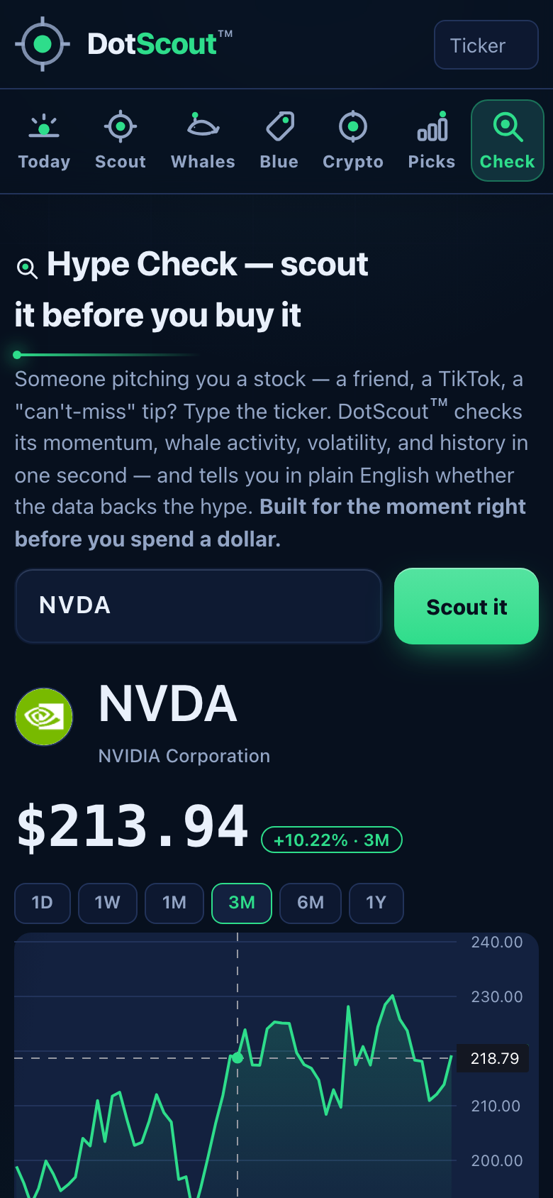 DotScout Hype Check screen