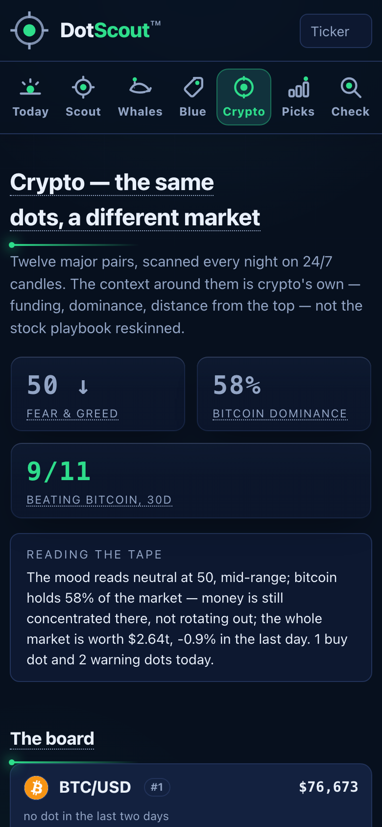 DotScout Crypto screen
